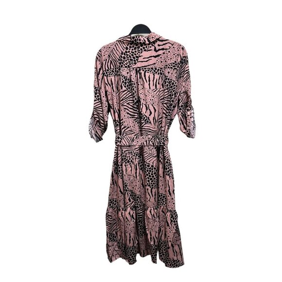 NY Collection Women Plus 2X Pink Animal Print Long Sleeve Tiered Dress Belt NWT - Picture 5 of 12
